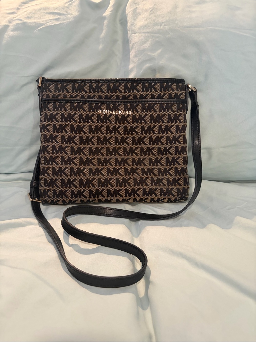 Michael Kors Brown MK Logo Crossbody with Black Strap